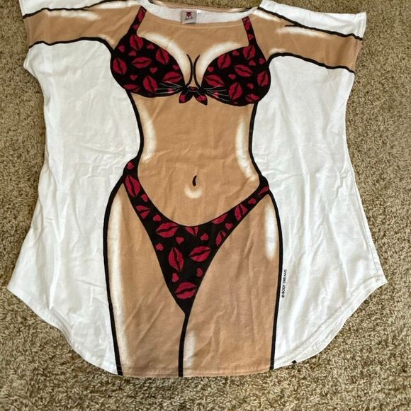 VINTAGE Body Dreams t-shirt swimsuit bathing suit cover up funny bikini shirt Sz - Picture 9 of 10